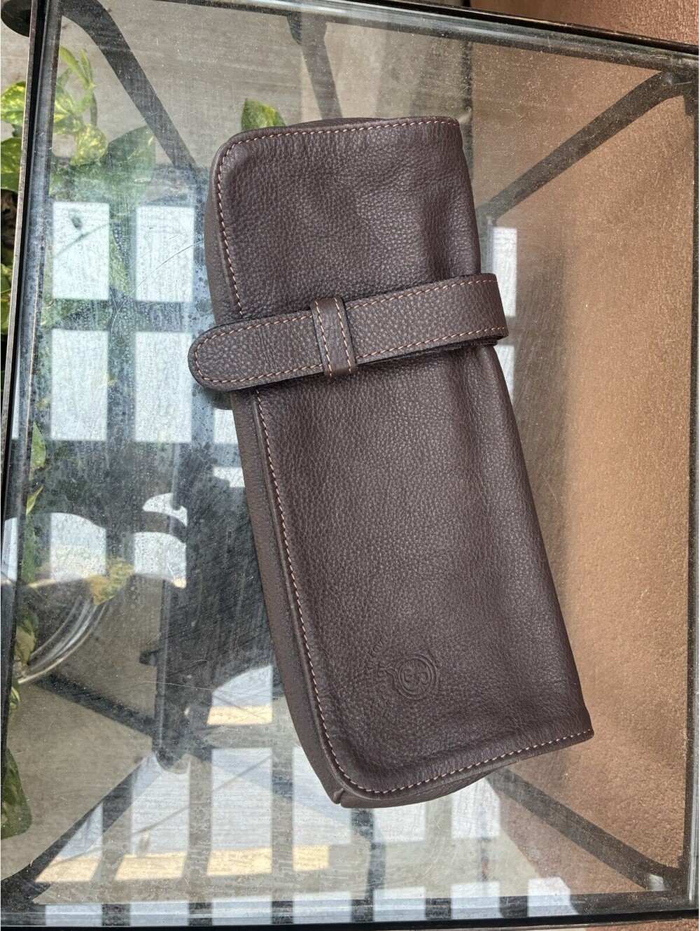 Bojola Florence Italy Brown Pebbled Leather Wrap Clutch Roll Bag Made In Italy